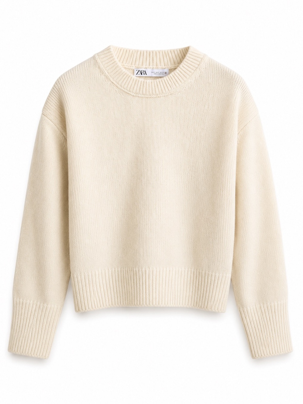 Zara White Cream 100% Wool Long Sleeve Sweater
